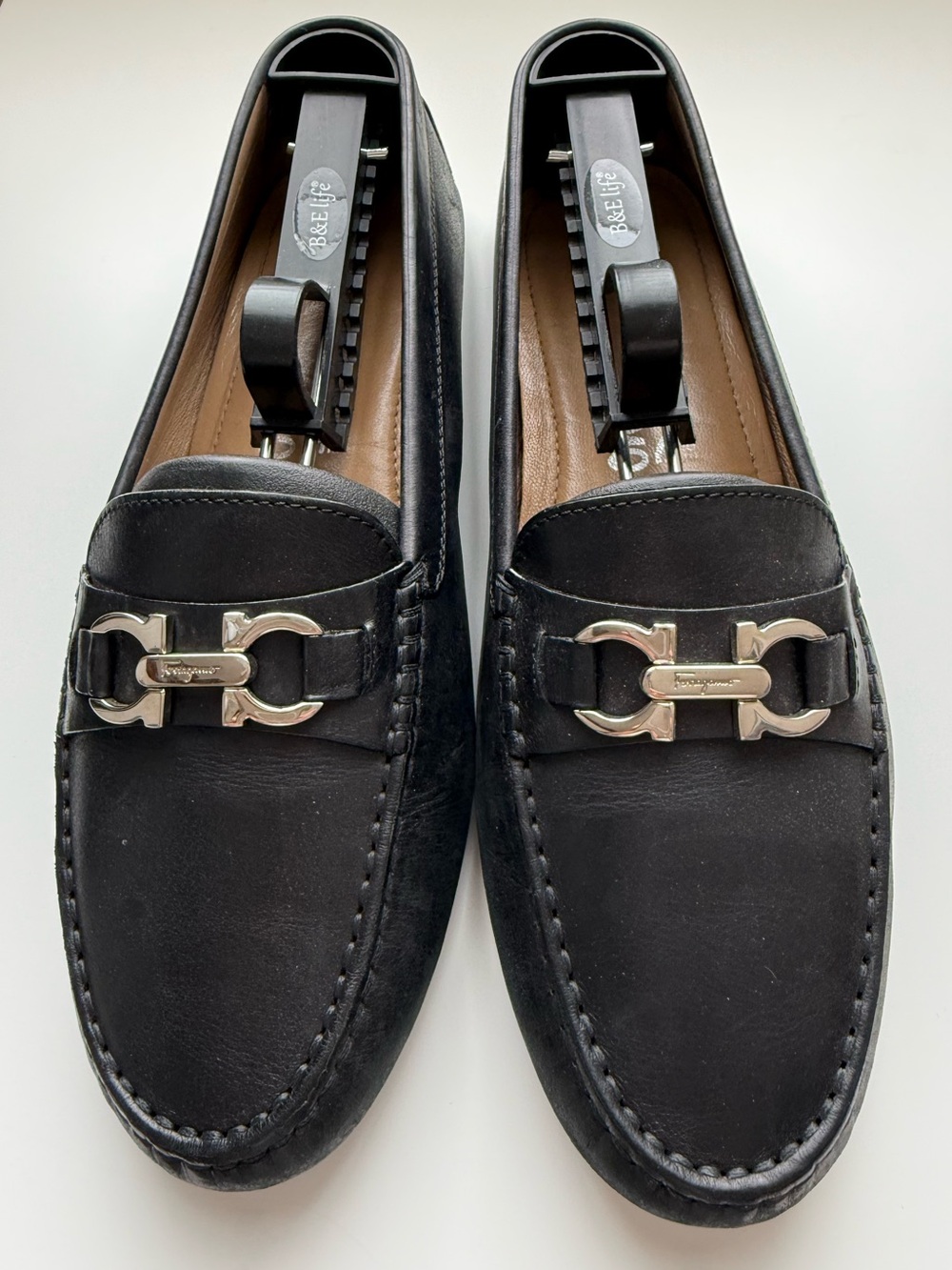 Salvatore Ferragamo Saba Driving Loafer Flat Black Leather Gancini Horsebit 7